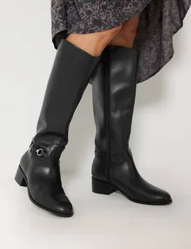 Women's Faux Leather Snaffle Knee High Riding Boot In Standard Fit in Black Size: 12 - Black - Size: 12 - Long tall sally - FashionsVida