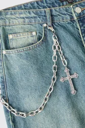 Herren Kreuz-Totenkopf Jeans Hosen-Kette in Silber Silver