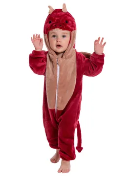 Baby Red Dragon Pajamas Animal Onesie Toddler Romper Plush Dress Up Infant Outfits Halloween Christmas Cosplay Costume - 90 - OLAOLA - FashionsVida