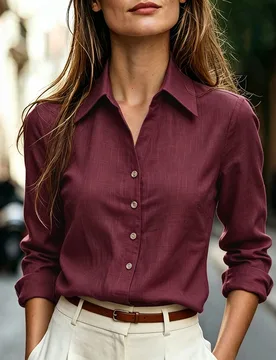 Camisa vintage de oficina para mujer, blusa de manga larga con solapa y abotonadura sencilla, top elegante versátil y estilizante, primavera/otoño M - Shein - FashionsVida