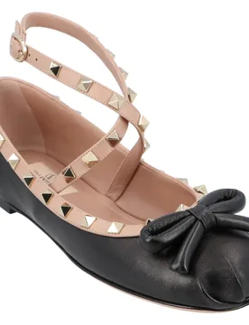 Womens Rockstud Ballet Flats Black Lambskin - Size 36.5 Eu/it - Valentino Garavani - FashionsVida