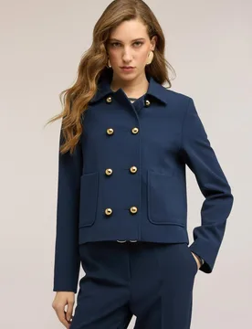 Chaqueta de mujer cruzada con bolsillos aplicados cuello clásico y mangas largas - Motivi - FashionsVida