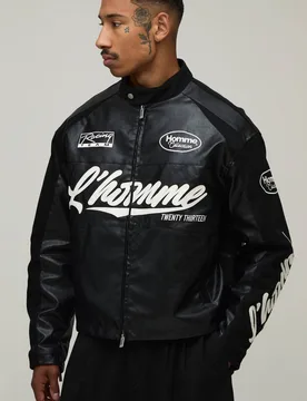 Herren Boxy Fit Tumbled PU Herren Moto Jacke Black Größe XS - boohooMAN - FashionsVida