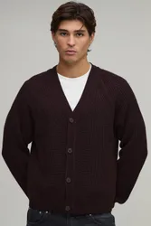 Herren Entspannt Geschnittene Kastige Gerippte Raglan-Strickjacke Brown Größe XS