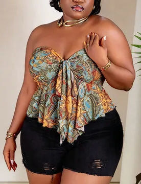 Top Bandeau de Punto Estampado para Mujer Talla Grande, para Vacaciones, Otoño/Invierno, Verano, Top de Verano, Top de Fiesta, Ceremonia de Graduaci? - Shein - FashionsVida