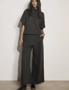 Women's Herringbone Wide-Leg Trousers in Dark Grey Size: 18 - Dark Grey - Size: 18 - Apricot - FashionsVida