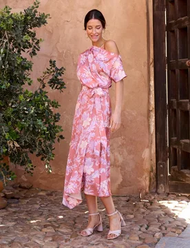 Vestido midi estampado con cinturón a juego - Polin et Moi - FashionsVida