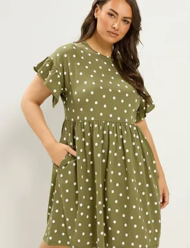 Women's Polka Dot Tunic Dress in Olive Size: 18 - Olive - Size: 18 - Yours - FashionsVida