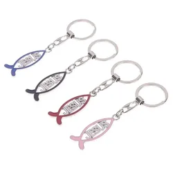 Creative Alloy Fish Shape Keychain Fish Shape Cartoon Jesus Charm Pendant Religious Christian Car Keychain Church Souvenir