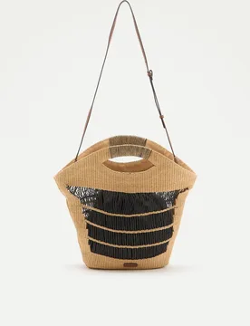 Bolso de mano con correa de fibras naturales y rejilla - Tintoretto - FashionsVida