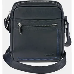 Bolso cruzar hombre en piel color con costuras azules