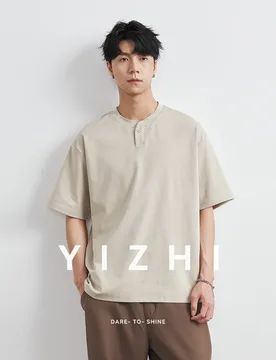 Summer Men's Henry Collar Short Sleeve T-shirt New Cotton Light Loose Fashion Solid Color Button Half Sleeve Top - Aliexpress - FashionsVida