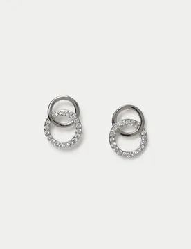 Platinum Plated Twin Circle Earrings Silver female - M&S - FashionsVida