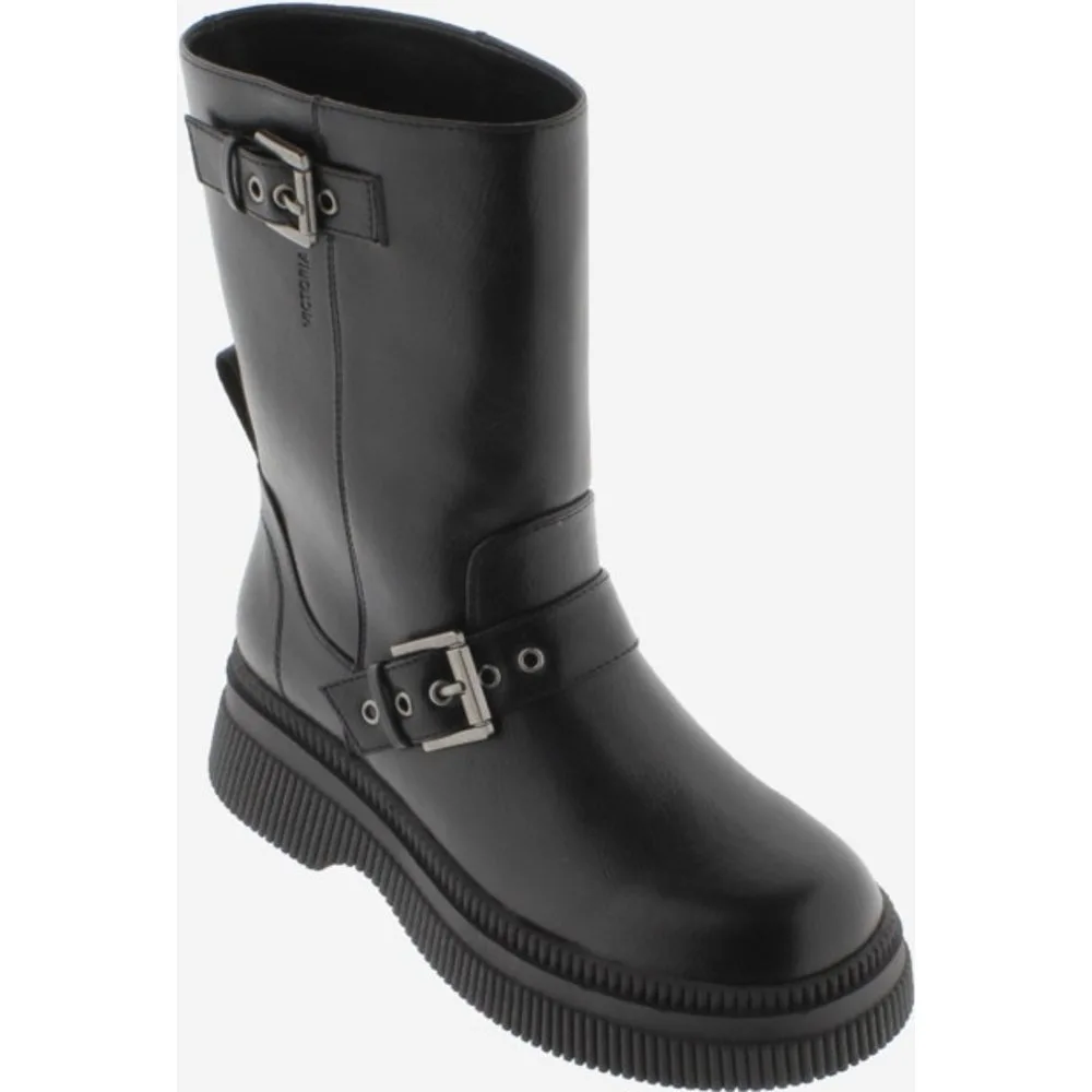 Botas de mujer monocromo con suela gruesa y doble correa - Victoria - FashionsVida