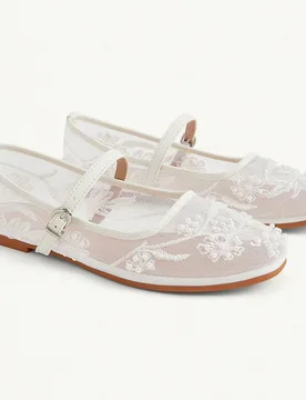 Zapatos planos de mujer con punta redonda, suela plana, malla blanca, bordado de hilo y cuentas cosidas, de moda, elegantes, cómodos y hermosos para - Shein - FashionsVida