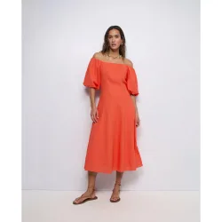 Vestido midi con lino de mujer