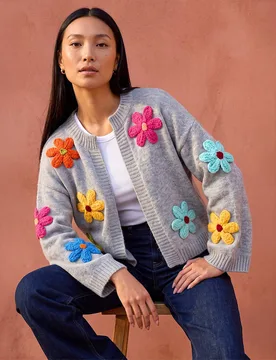 Roman Floral Cardigan Grey female - Roman - FashionsVida