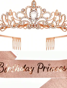 Piezas/Set Tiara de Corona con Cristales de Strass Oro Rosa Plata Banda de Cumpleaños Princesa Banda de Brillo Dorado Cebolla Cinta de Corona para Mu - Shein - FashionsVida