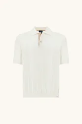 Polo in cotone piuma con dettagli in lino uomo panna chiaro
