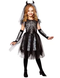 Skelett-Brautkostüm für Mädchen Halloweenkostüm schwarz - female