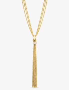 Women's Gold Plated & Pave Link Tassel Drop Necklace - Gold - Size: One Size - MOOD - FashionsVida