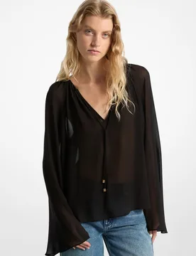 Blusa de mujer con cuello pico y mangas acampanadas - MICHAEL Michael Kors - FashionsVida