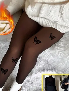 Pieza Medias térmicas forradas de mujer de 80g/200g para otoño/invierno, con estampado sexy y transparente, medias elásticas de punto cómodas para - Shein - FashionsVida