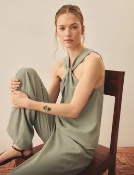 Camiseta de mujer con cuello halter y punto estructura - Southern Cotton - FashionsVida
