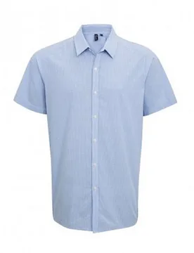 Mens Gingham Short Sleeve Shirt (Light Blue/white) - Blue & White Cotton - Size X-Large - Premier - FashionsVida