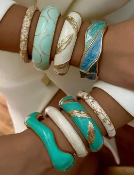 Bohemia Elegant Enamel Flower Bracelet For Woman Leaf Feather Floral Carving Irregular Wave Bangle Punk Y2K Jewelry Accessories - Aliexpress - FashionsVida