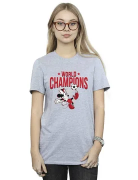 Women's Minnie Mouse World Champions Cotton Boyfriend T-Shirt in Grey Size: Small - Grey - Size: S - Disney - FashionsVida