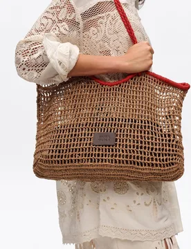 Bolso de hombro de mujer shopper grande efecto rafia - Bimba y Lola - FashionsVida