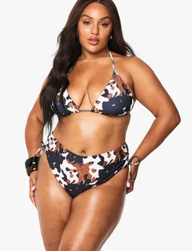 Womens Plus Cow Print Triangle High Waist Bikini Bottom - Brown - Size 24 Uk - Boohoo - FashionsVida