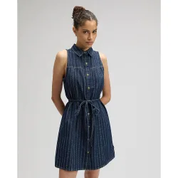 Vestido vaquero corto sin mangas con cuello camisero