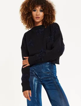 Women's Sparkle Star Jumper in Black Size: Medium - Black - Size: M - House of Holland - FashionsVida