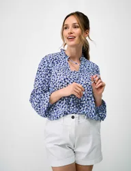 Ditsy Floral Tie Neck Button Through Blouse Dark Blue female