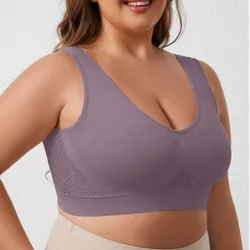 Pieza Sujetador deportivo de yoga sin costuras con diseño hueco para mujer talla grande, top de ropa deportiva cómodo, transpirable, ajustado y con