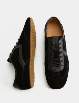 Low Profile Leather Lace Up Trainers Black male - Autograph - FashionsVida
