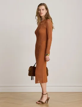 Vestido midi de croché de manga larga - Lauren Ralph Lauren - FashionsVida