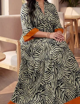 Vestido casual de fiesta elegante para mujer talla grande con cuello en V con muesca y estampado integral para otoño 2XL - Shein - FashionsVida