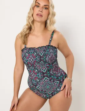 Women's Aztec Print Shirred Swimsuit Size: 24 - Multicolor - Size: 24 - Yours - FashionsVida