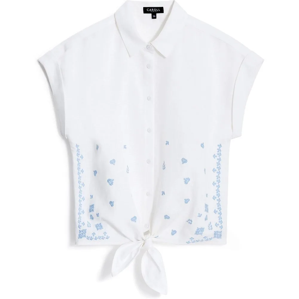 Camisa de mujer con bordado en lino - Caroll - FashionsVida