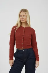 Stitch Detail Womens Crew Neck Cardigan - - Size: L