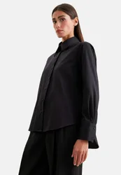 Hemdbluse in A- Linie aus Twill mit langer Manschette Schwarz 42