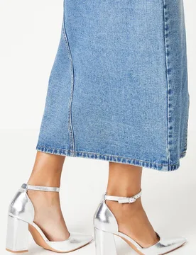 Women's Blanche Ankle Strap Pointed High Block Heel Court Shoes in Silver Size: 3 - Silver - Size: 3 - Dorothy perkins - FashionsVida