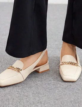 Mocasines con tirador en color albaricoque de moda para mujer, zapatos básicos elegantes de negocios casuales, chic de negocios, para primavera, vaca - Shein - FashionsVida