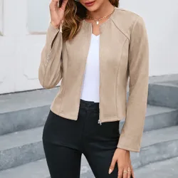 Chaqueta con cremallera frontal de unicolor para otoño/invierno XL