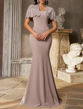 Elegante vestido de noche formal para cena, color granate, de lino retorcido, con cuello de chal, corpiño adornado, bajo de cola de pez, para fiesta, - Shein - FashionsVida