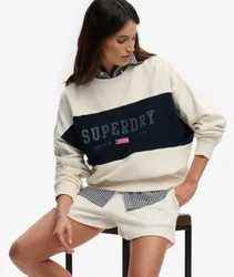 Superdry Damen Athletic Essentials Sweatshirt mit Flaggenstickerei White - Größe: 38