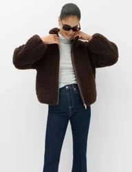 Borg Funnel Neck Jacket Dark Chocolate female